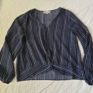 Striped Navy Blue and White V Neck PINK REPUBLIC Blouse